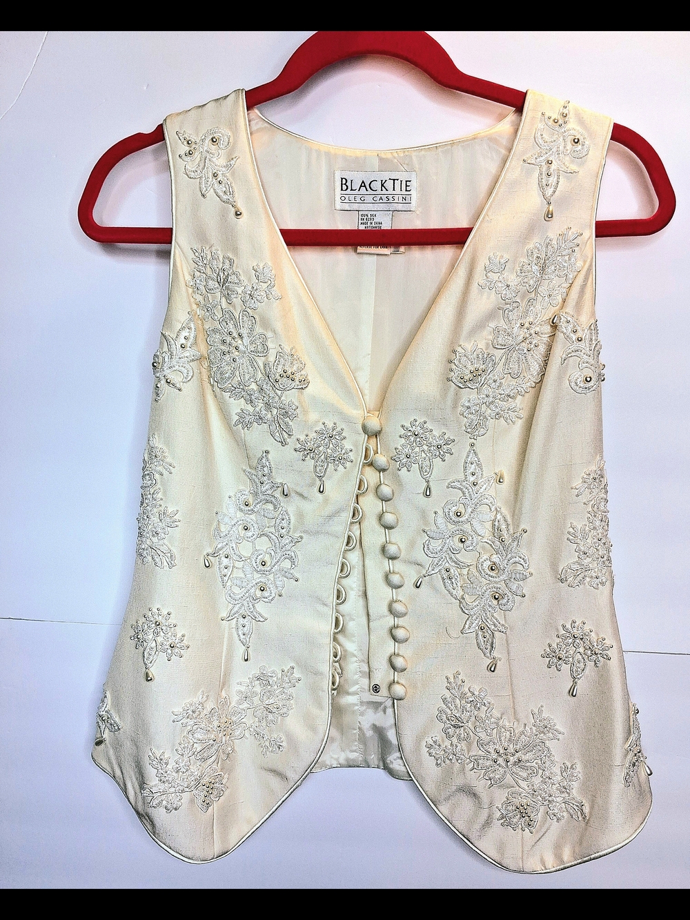 Oleg Cassini Cream Beaded Embroidered Vest